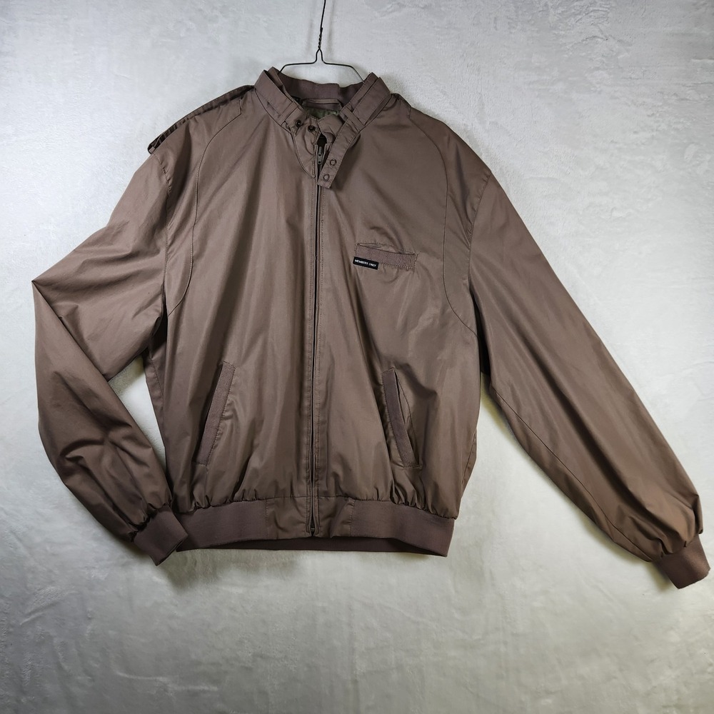 Vtg Members Only Jacket 44L Brown Made in Hong Kong Bomber Style Zip Snap Moto